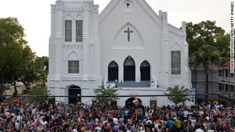 Crowds gathered at Emanuel AME Church in Charleston